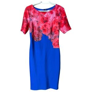 Elegant Red and Blue Floral Midi Dress
